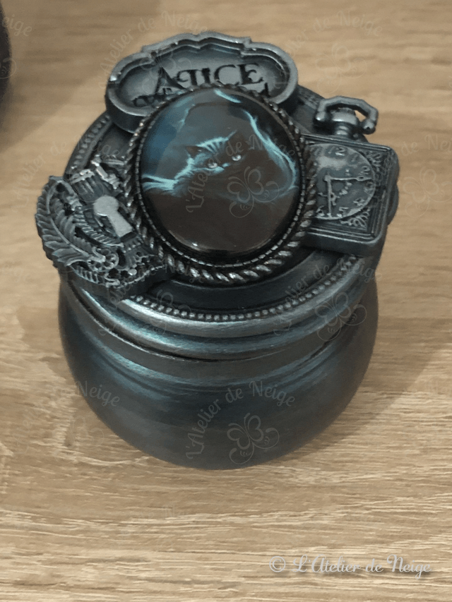 Petit Pot en Verre Chat du Cheshire Turquoise