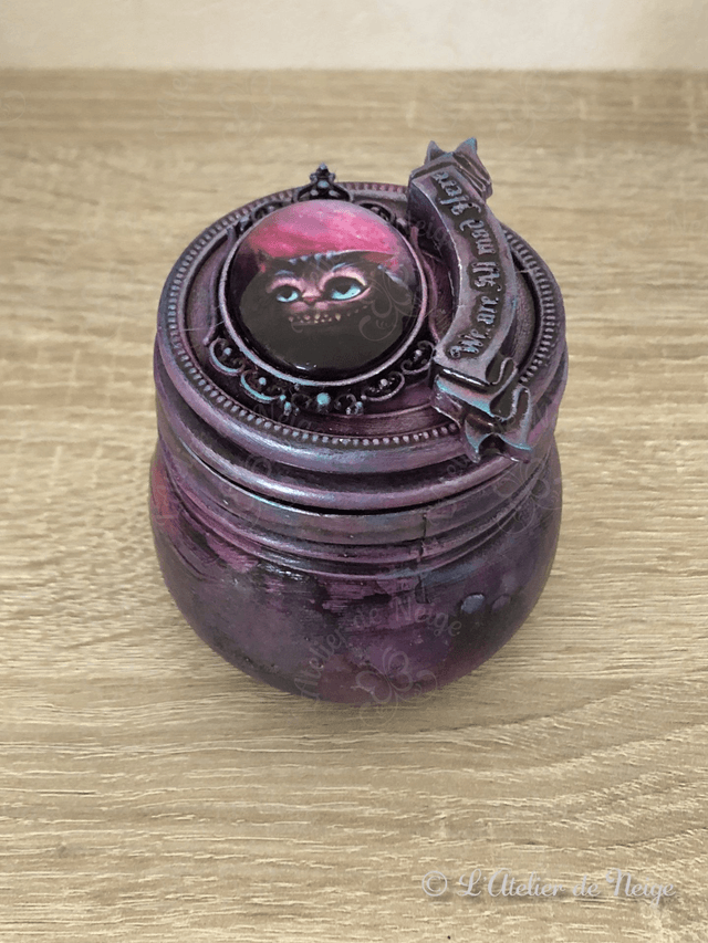 Petit Pot en Verre Chat du Cheshire Violet
