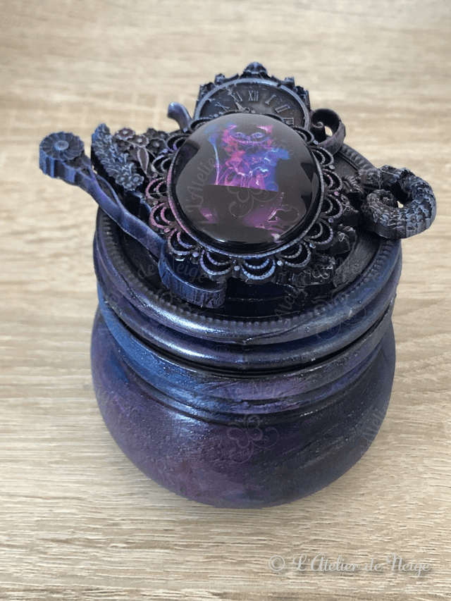 Petit Pot en Verre Chat du Cheshire Fumée Violette
