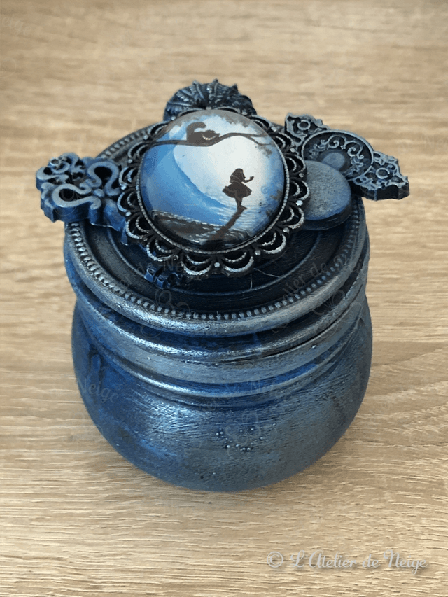 Petit Pot en Verre Alice et le Chat du Cheshire Bleu