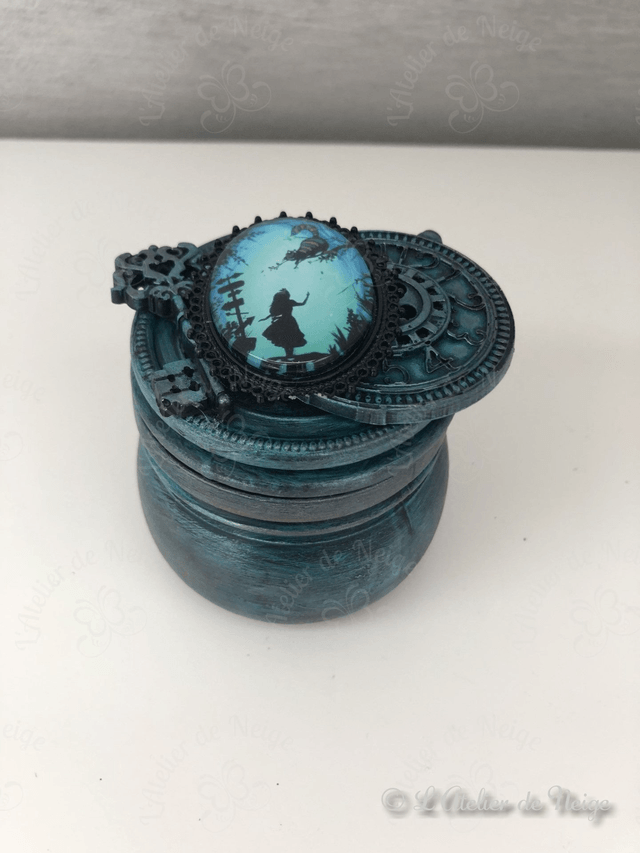 Petit Pot en Verre Alice et le Chat du Cheshire Turquoise