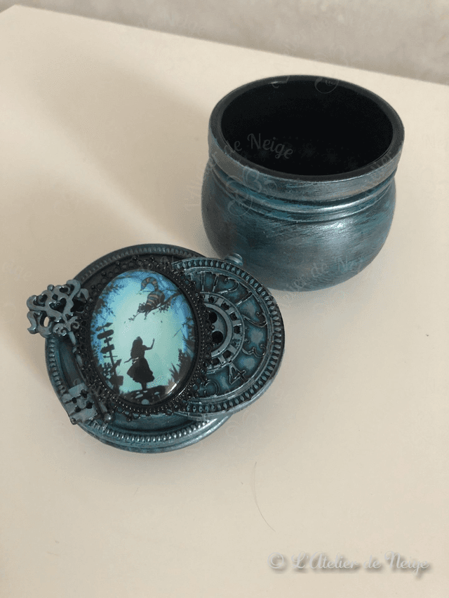 Petit Pot en Verre Alice et le Chat du Cheshire Turquoise