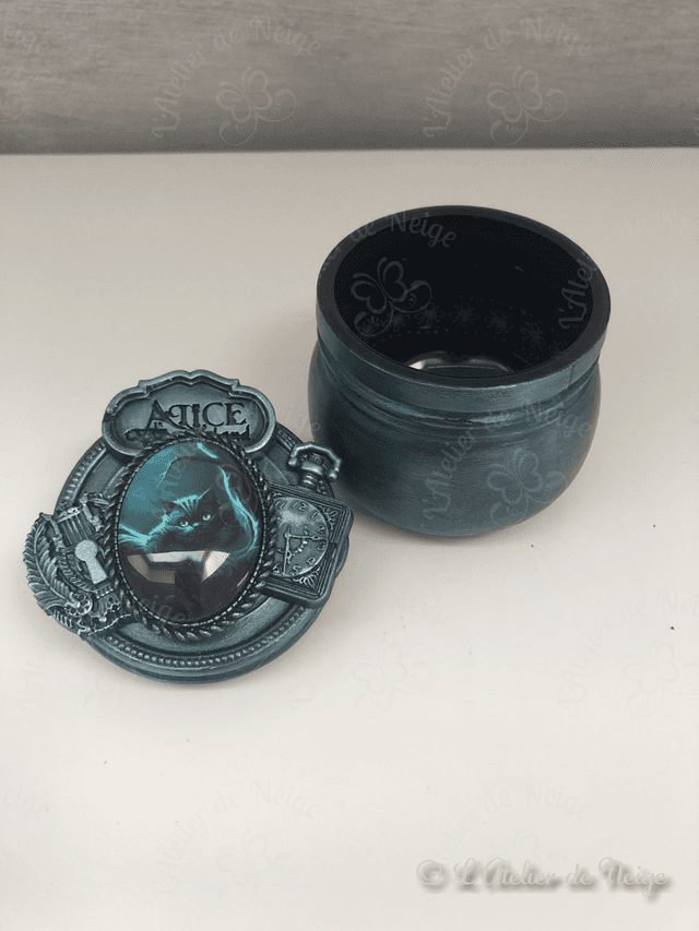 Petit Pot en Verre Chat du Cheshire Turquoise